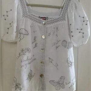 New Johnny Was NWT Sovanna wander top white gray embroidered blouse large $205